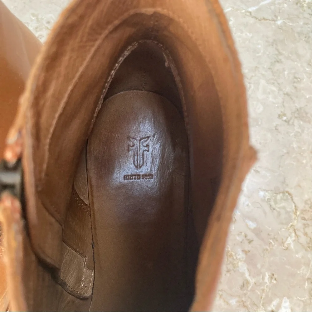 Frye Jennifer Western Leather Side Zip Ankle Boots in Carmel Cognac, Size 8